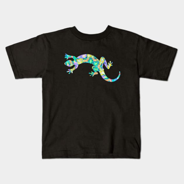 Mosaic Lizard Silhouette Art Kids T-Shirt by Mazz M